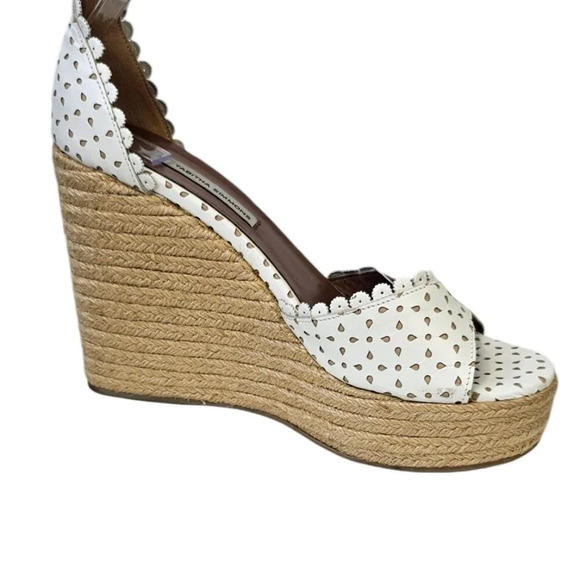 Tabitha Simmons Harp White Flower Perforated Leather Wedge Jute Sandal 38 US 7.5 - Picture 6 of 13